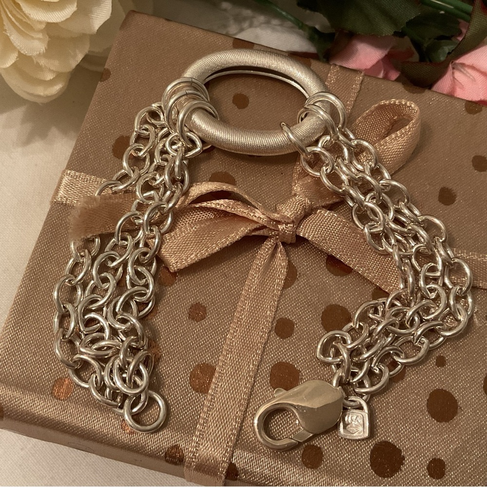 .999 PURE SILVER TRIPLE LINK BRACELET WITH OPEN OVAL IN CENTER BY PURELY SILVER